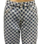 Tiger Mist Wide Leg High Waist Blue White Checkered 4 Pocket Denim Jeans Small Photo 1