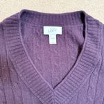 Ann Taylor LOFT Eggplant Cable Knit Wool Blend V-Neck Sweater Small Photo 1