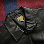 Carlson black collared genuine leather jacket contrast stitching button down S Photo 1