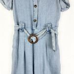 Three Bird Nest Tencel Chambray Jumpsuit Size Small Belted Blue Pockets Photo 4