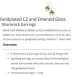 Goldplated CZ Emerald Green Crystal Glass Shamrock Lucky Clover Leaf Earrings Photo 15