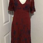 Maeve Anthropologie Francoise Red Floral Embroidered Midi Dress V-Neck 2 Photo 1