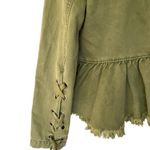 Free People  Olive Green Frayed Hem Denim Jacket XS | Utility Boho Casual Layer Photo 8