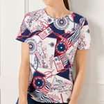 Talbots  Crewneck Tee Côte d'Azur Medium Nautical‎ Preppy Travel Stretch Coastal Photo 0