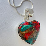 925 Sterling Silver Oyster Copper Turquoise Gemstone necklace Pendant Jewelry Red Photo 6