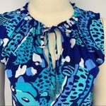 Escapada New  Living Aegean Blue Fish Print Drawstring Neck Casual Beach Top [xs] Photo 1