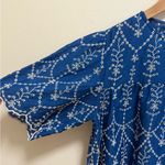 ZARA  Royal Blue boho Embroidered Puff Sleeve Top Scalloped Hem blouse cotton S Photo 3
