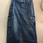 Blue denim cargo jeans denim maxi skirt high rise front slit pockets zipper #y2k #grunge Size 14/L Photo 0