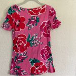 Lilly Pulitzer  Pink Floral Ruched Puff Sleeve Slim Fit‎ T-Shirt Size Small Photo 9