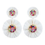 Boho Beaded Rattan Raffia Summer Statement‎ Earrings Dangle Rainbow White 2.5" Photo 0