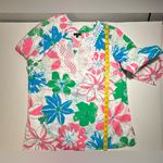 Talbots  Womens Bright Floral 3/4 Sleeve Popover Embroidered V-Neck‎ Top Medium Photo 3