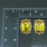Vintage FLORENZA Lime Emerald Cut Rhinestone Framed Runway Large Clip Earrings Photo 6