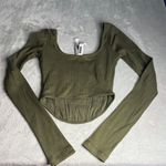 PINK - Victoria's Secret  Olive Ribbed Bodysuit Photo 4