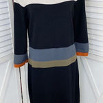 Nine West  Colorblock Stripe Ponte Knit Sheath Dress Black Gray Medium Sweater Photo 0