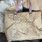 Coach Authentic 1941 Poppy Beige & Purple floral signature appliqué zip top Tote Photo 3