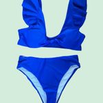 SheIn Medium Womens bright blue Bikini front tie deep V neck high waisted cheeky Photo 2