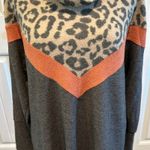 First Love Small Leopard Animal Print Chevron Cowl Neck Sweater Top Photo 3