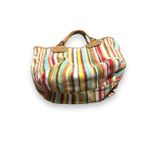 Vintage Y2K Women's Striped Canvas Leather Handle Shoulder Hand Bag Beachy Artsy Red Photo 3