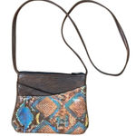Leather Crossbody Bag Snake skin Brown Blue‎ Photo 0