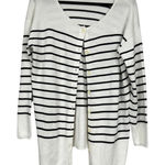 CAbi White Black Striped Button Down Cardigan Sweater Womens M Duster Preppy Photo 0