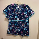 Sb Scrubs Womens Scrub Top Shirt XL 46” Floral Blue Pink White Print Flowers Photo 0