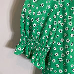 DKNY Puff Sleeve Front Print Tie Neck Mini Swing Dress Women's 4 Green Chiffon Photo 10