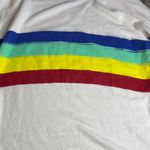 Peace Love World  Cream Oversized Sweater with Rainbow Stripes Photo 4
