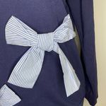 Halogen  Womens Sz Small Bow Top Sweatshirt Navy Long Sleeve Crew Neck Photo 3