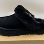 UGG  Disquette Black Suede Fur Cuff Slide Platform Slipper Shoes Size 7 Women New Photo 0