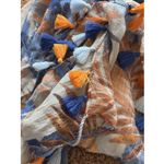 Palme Blue Tropical Palm Bird Metallic Stripe Tassel Fringe Scarf Wrap Accessory Photo 9