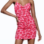 ZARA Women’s Pink Red Floral Ruched Bodycon Mini Dress Size Med Photo 0