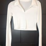 Cute white crop top. Women’s small. Ribbed. Long sleeve. Collar. V Photo 0