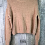 Sun + Moon Small Mock Neck Fuzzy Tan Long Sleeve Cropped Sweater Photo 0