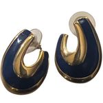 80s Gold & Navy Enamel Retro Vintage Earrings Pierced Ears Blue Photo 1