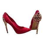 Casadei Red Suede Heels with Gold Detail Photo 4