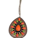 Paparazzi  Boho Teardrop Pendant Necklace Orange Green Silver‎ Chain Jewelry R-73 Photo 0