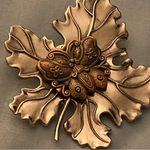 Sylvia Dahl Signed Brooch Scarf Clip Bronze Butterfly Silver Maple Leaf 2x2.5” Brown Photo 2