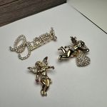 Cherub Angel Glory Rhinestone Brooch Pin Lot Of 3 Gold Tone Photo 5