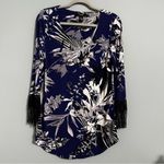 🦋 NWOT Alfani Floral Print Dress with Fringe Sleeves Small Blue Photo 1