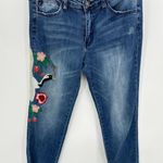 KanCan Jeans Women 11/29 Blue Floral Bird Embroidered Medium Wash Denim Raw Hem Photo 0