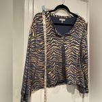 Thalia Sodi  Size L Blue Copper Metallic Zebra Print Popover Henley Top Very Soft Photo 8