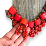 Womens Chunky Beaded Choker Necklace Statement Fashion Jewelry Red Gold Tone Photo 2
