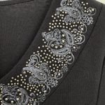 JM Collection  blouse L paisley embroidered beaded collar knit short sleeve NEW Photo 2