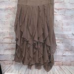 Anthropologie Ric Rac Anthropology Dress Womens Small Sleeveless Fit Flare Ruffle Cocktail tan Photo 3