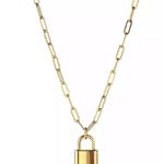 18K Gold Filled Paper Clip Link Chain Lock Necklace Photo 4