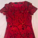 Liz Claiborne  Red and Purple Ombré Whimsigoth Dress with Floral Design Photo 2