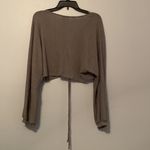 Ginger G Green Solid Drawstring Ruched Front Waist Crop Long Sleeve Waffle Crop Top Photo 6