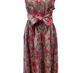 NEW Dip Pink Gray Tropical Artsy Floral Linen Sleeveless Tie Waist Midi Dress Photo 0