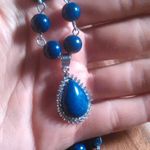 Lapis Lazuli and White Austrian Crystal Silvertone Paperclip Necklace Photo 7