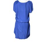 Amanda Uprichard  Womens Dress Sz L Blue White 100% Silk Drawstring V-neck Mini Photo 3